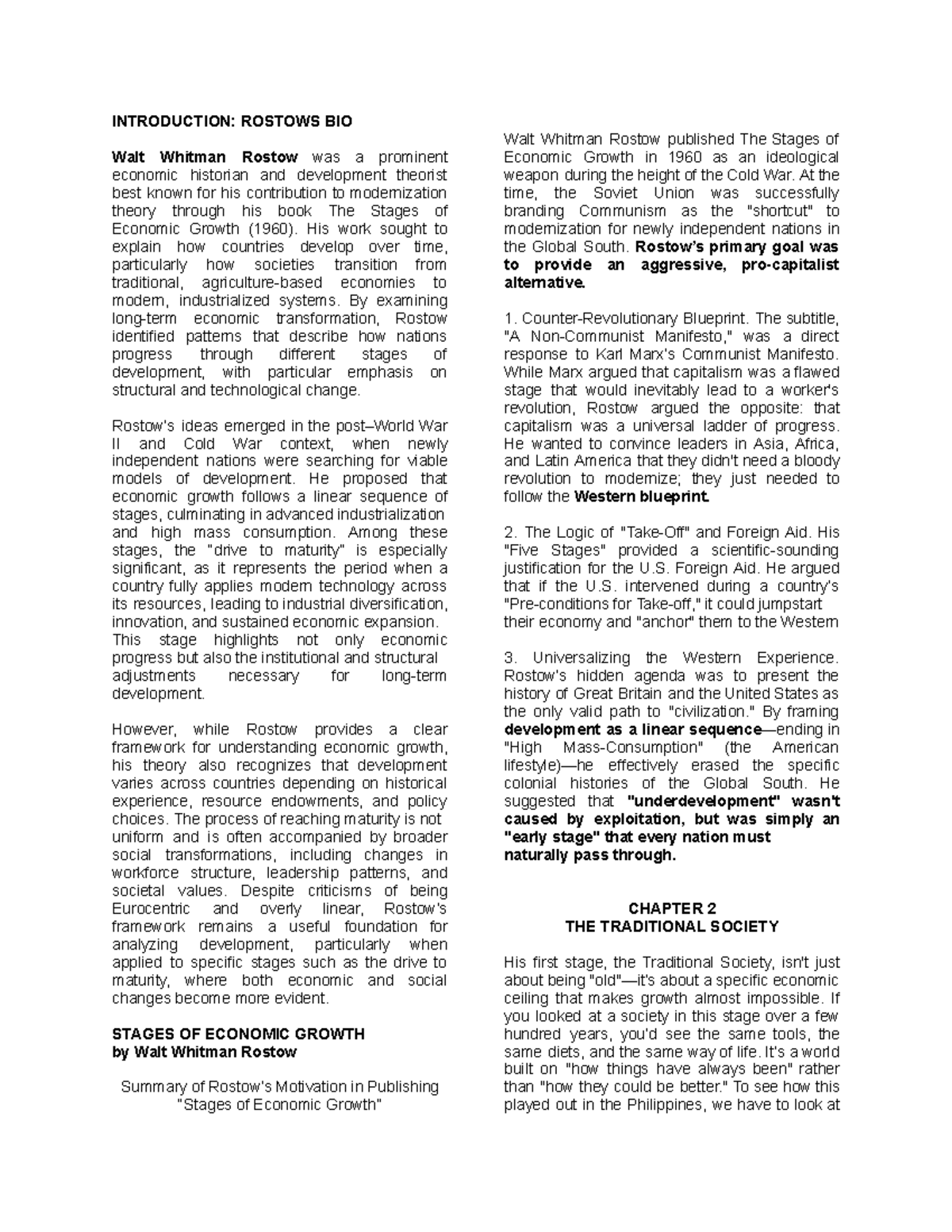 Rostow's Economic Growth Stages: Insights and Critiques (ECO 101) - Studocu