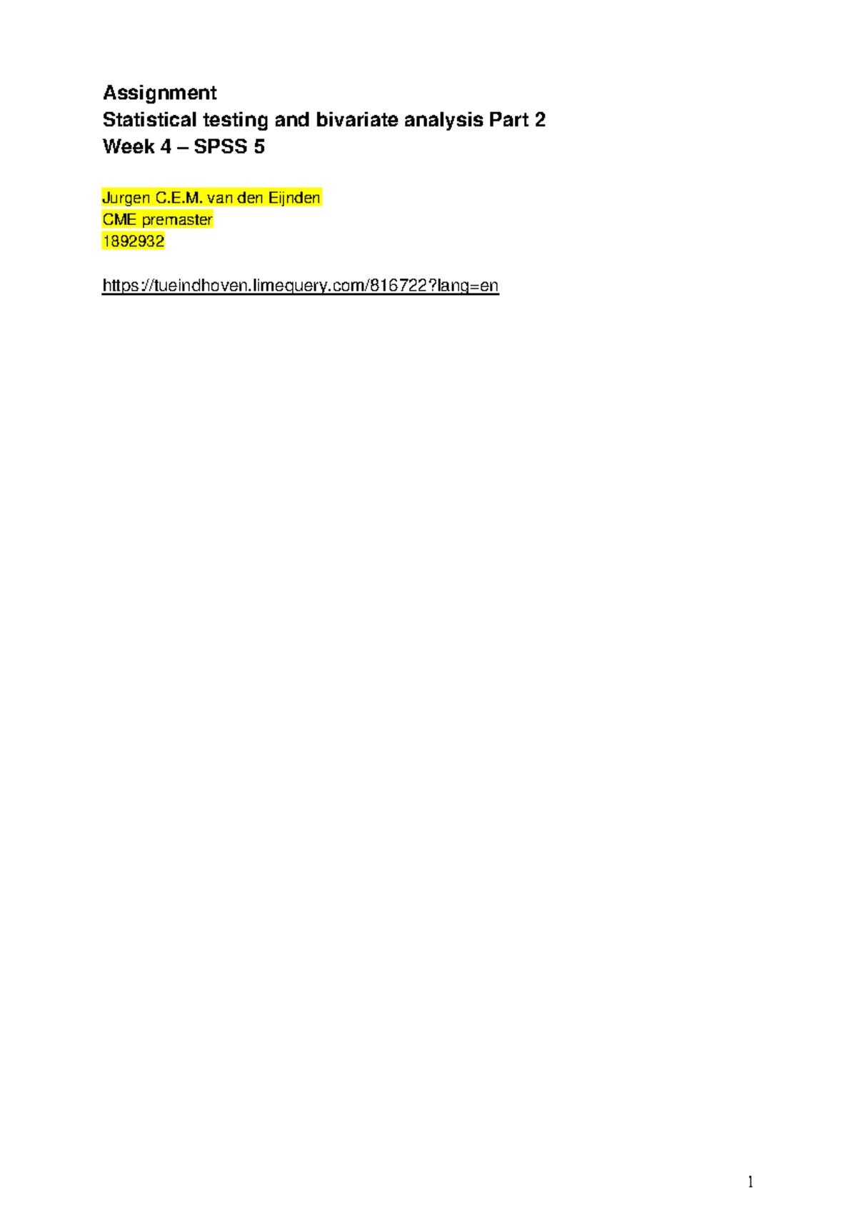 Statistical Testing & Bivariate Analysis - SPSS 5 Assignment - Studeersnel