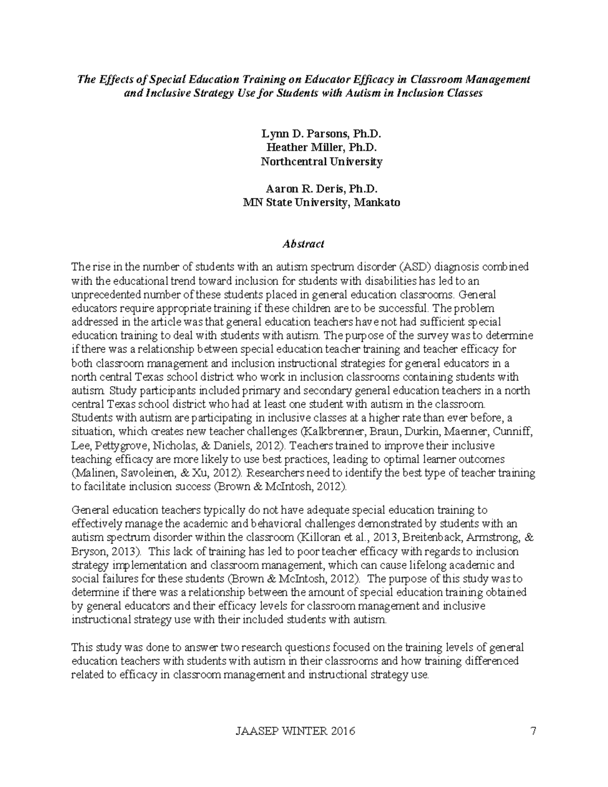 Effects of Special Ed Training on Teacher Efficacy in Inclusion Classes ...
