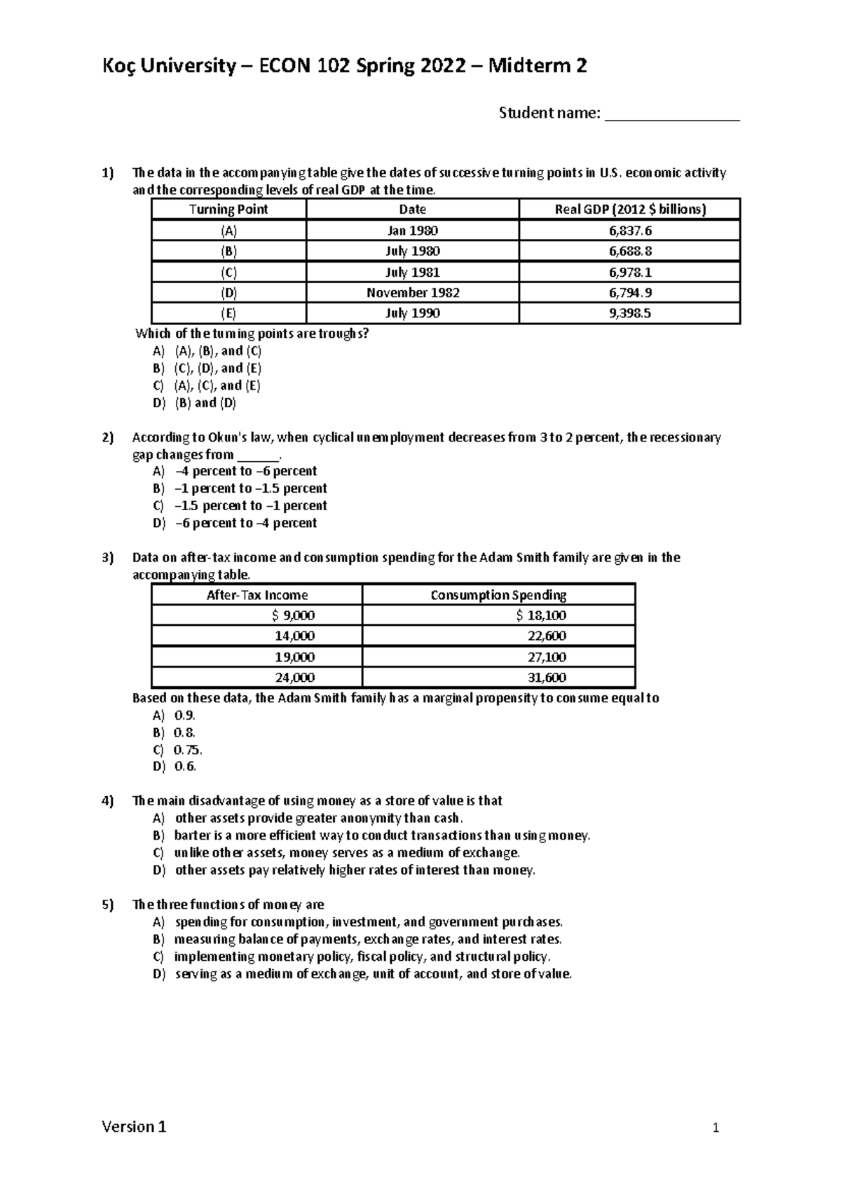Koç University ECON 102 Spring 2022 Midterm 2 Exam Review Notes - Studocu