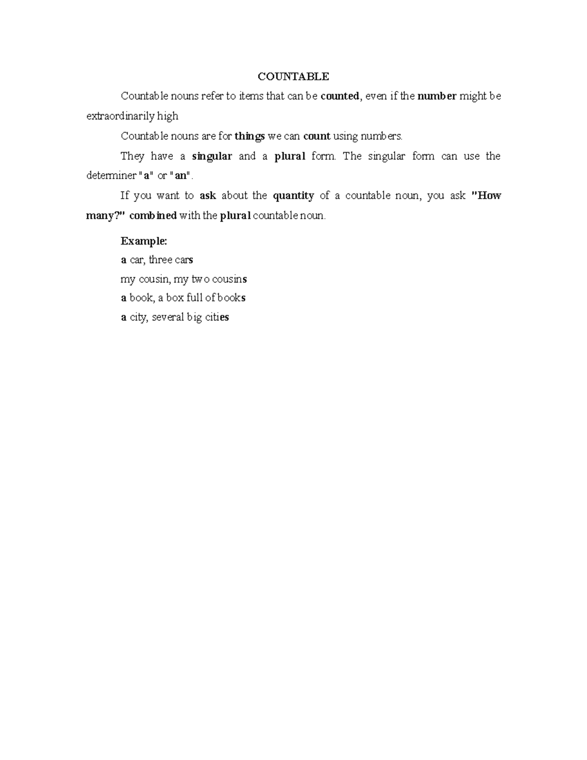 10. Countable and Uncountable - COUNTABLE Countable nouns refer to ...