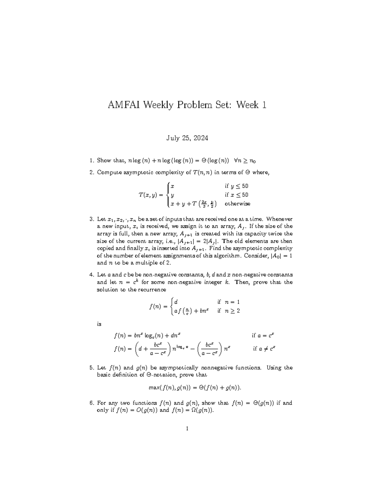 01 Assignment - AMFAI Weekly Problem Set: Week 1 July 25, 2024 Show ...