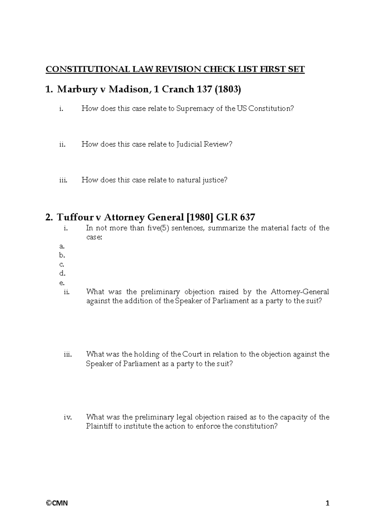 Constitutional Law Revision Checklist: Key Cases & Principles - Studocu