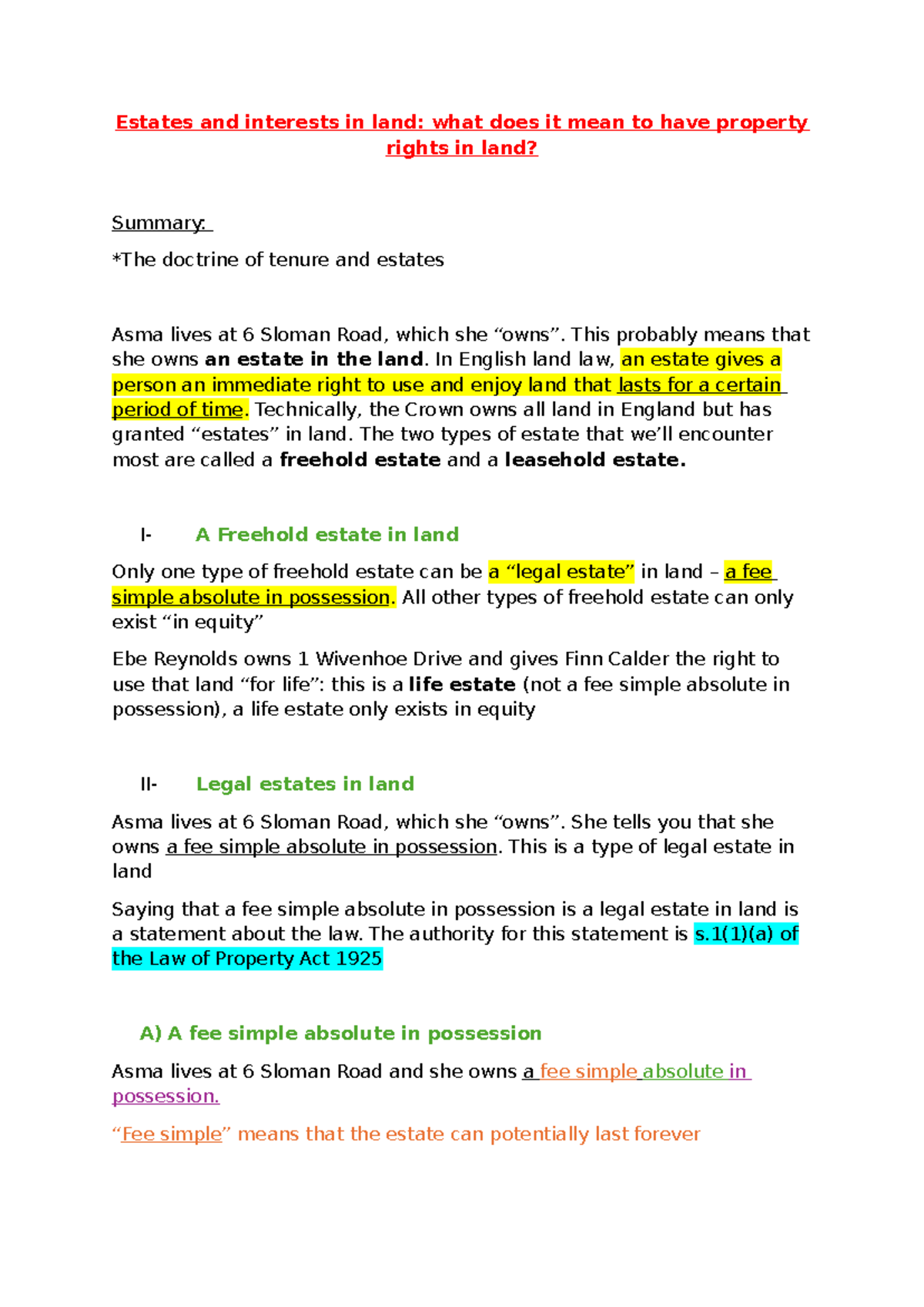Lecture 2 - Land Law: Understanding Estates and Property Rights - Studocu