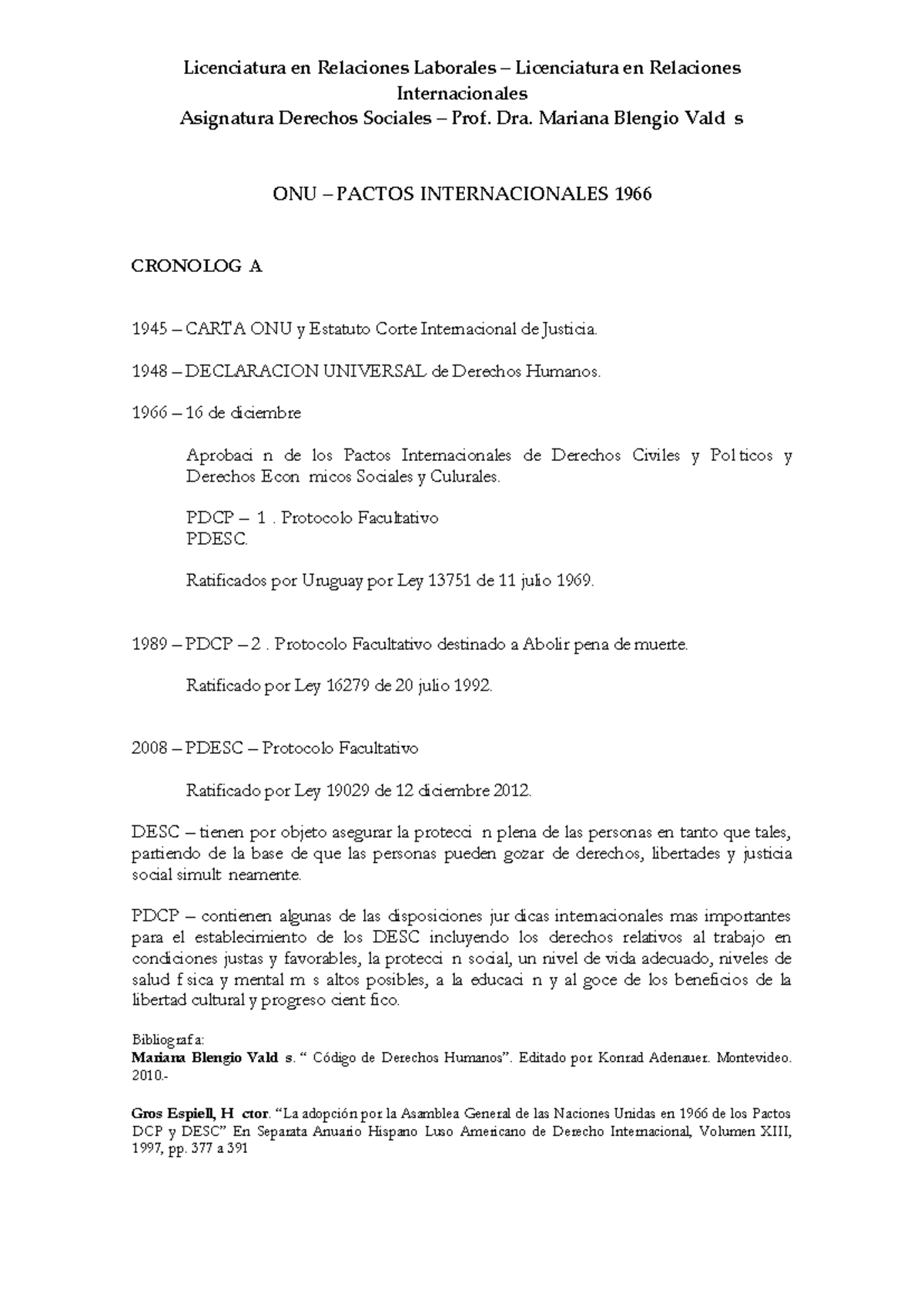 Pactos Internacionales de Derechos Humanos - Lic. en Relaciones ...