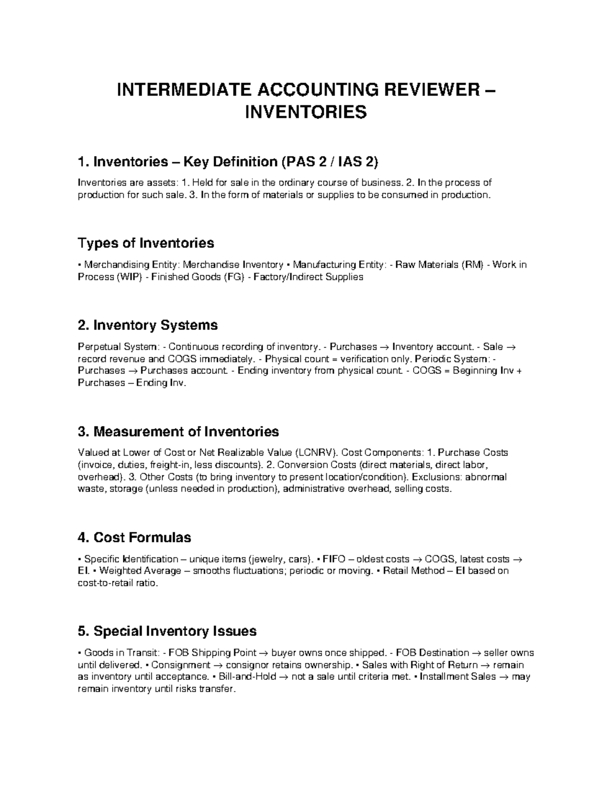 Intermediate Accounting (ACCT 201) Inventory Review Notes - Studocu