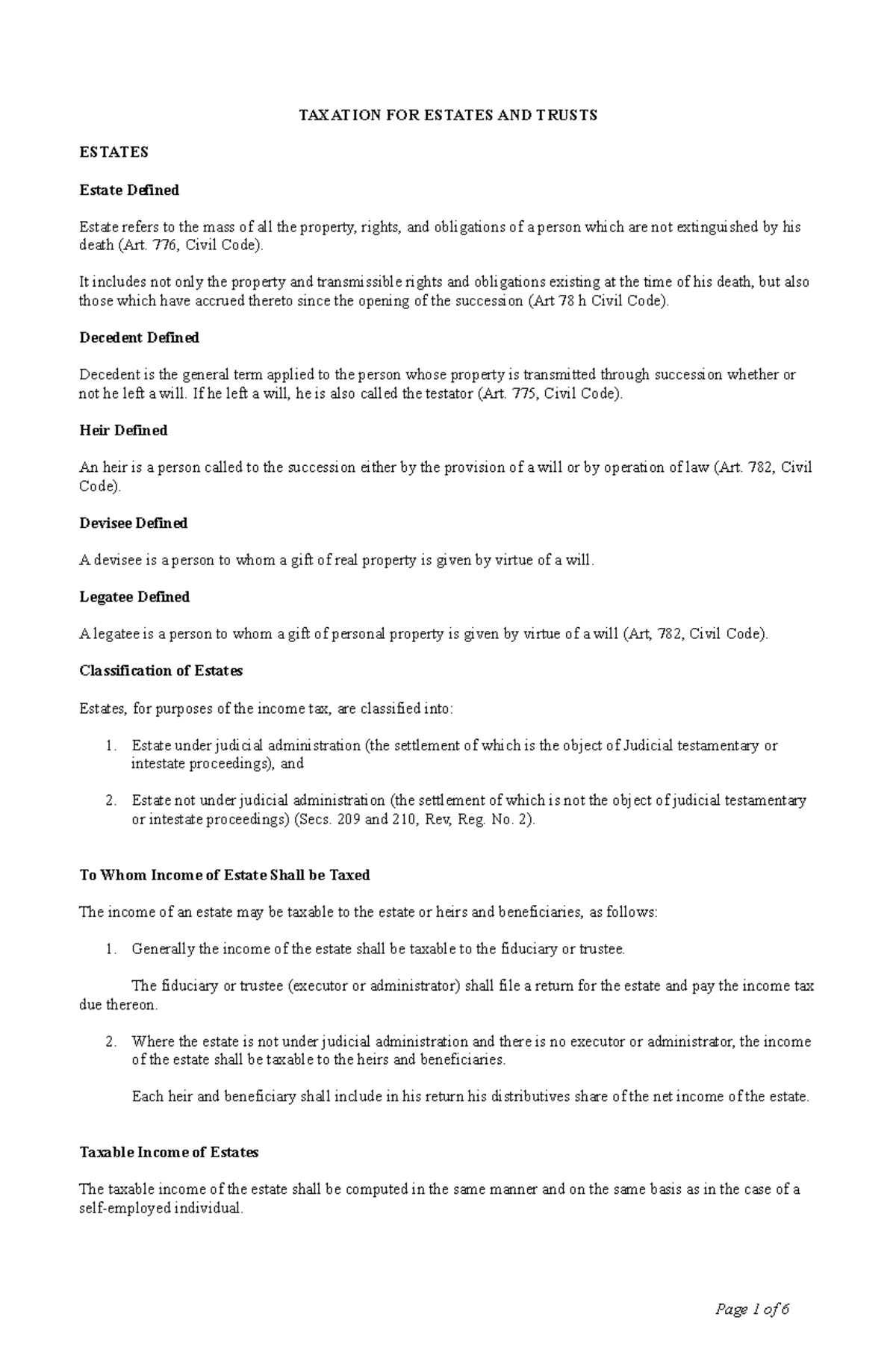7 - Overview of Taxation for Estates and Trusts - Studocu