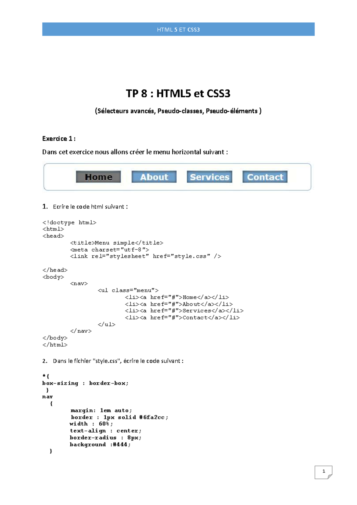 TP8 HTML5 et CSS3 : Exercice sur les Sélecteurs Avancés - Studocu
