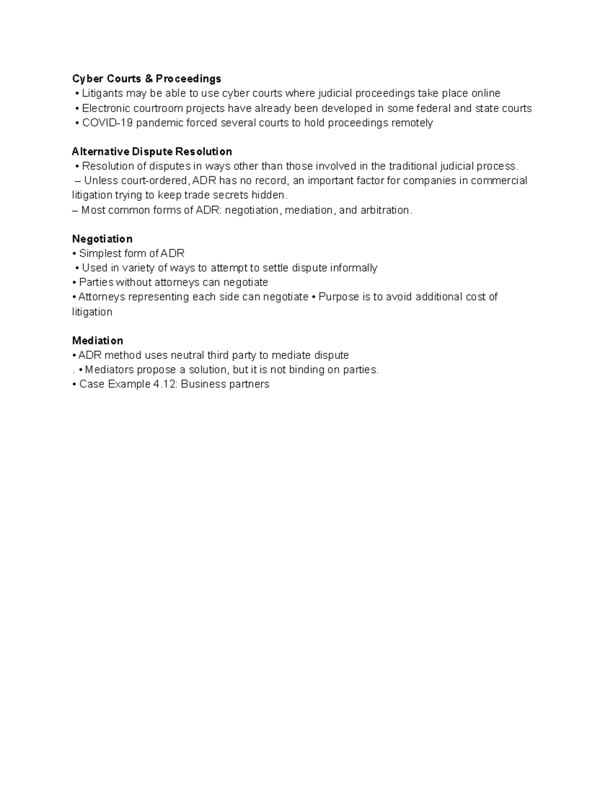 Blaw 220 Chapter 2 Notes: Cyber Courts & Alternative Dispute Resolution ...