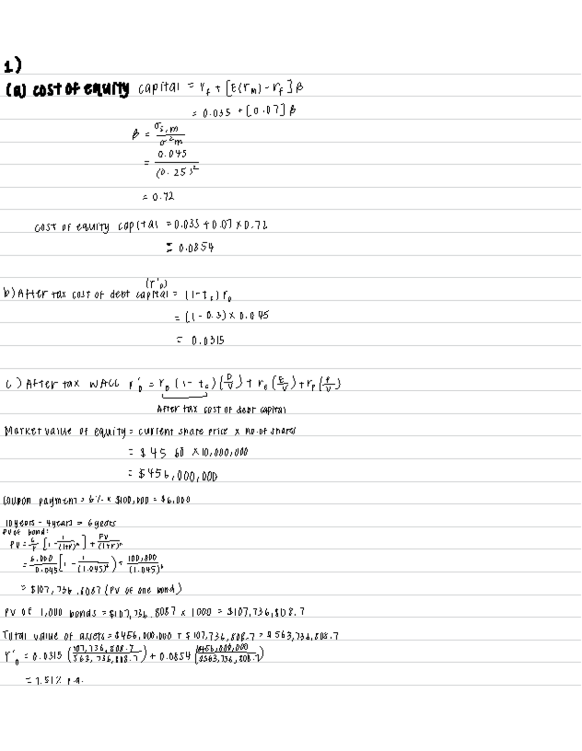 Exam Buddy 4 - 1) (a) cost of equity capital = re + [E(rm) - r + JB = 0 ...