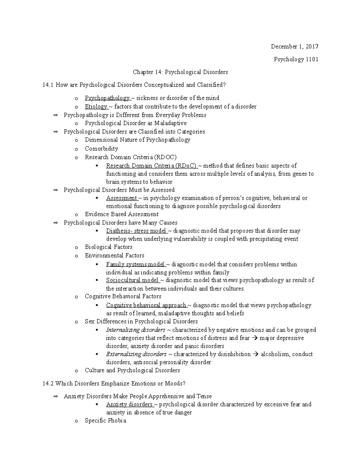 Psychology 1101: Chapter 14 - Understanding Psychological Disorders ...