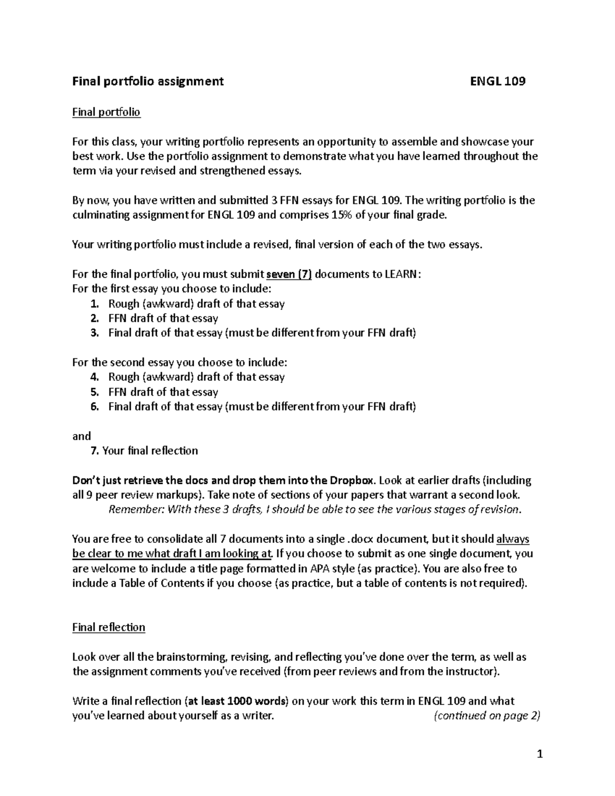 ENGL 109 Final Portfolio Assignment - Winter 2026 - Studocu