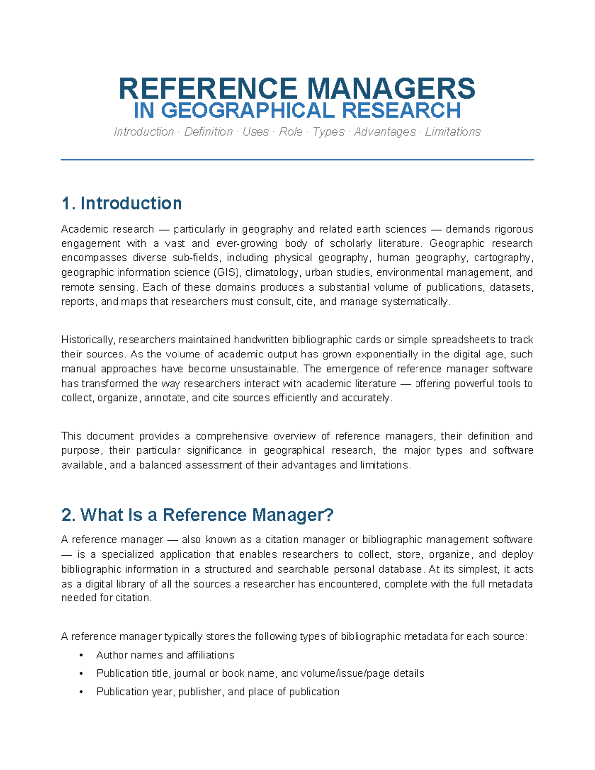 Ref Managers in Geography Research: Overview, Types, and Benefits - Studocu