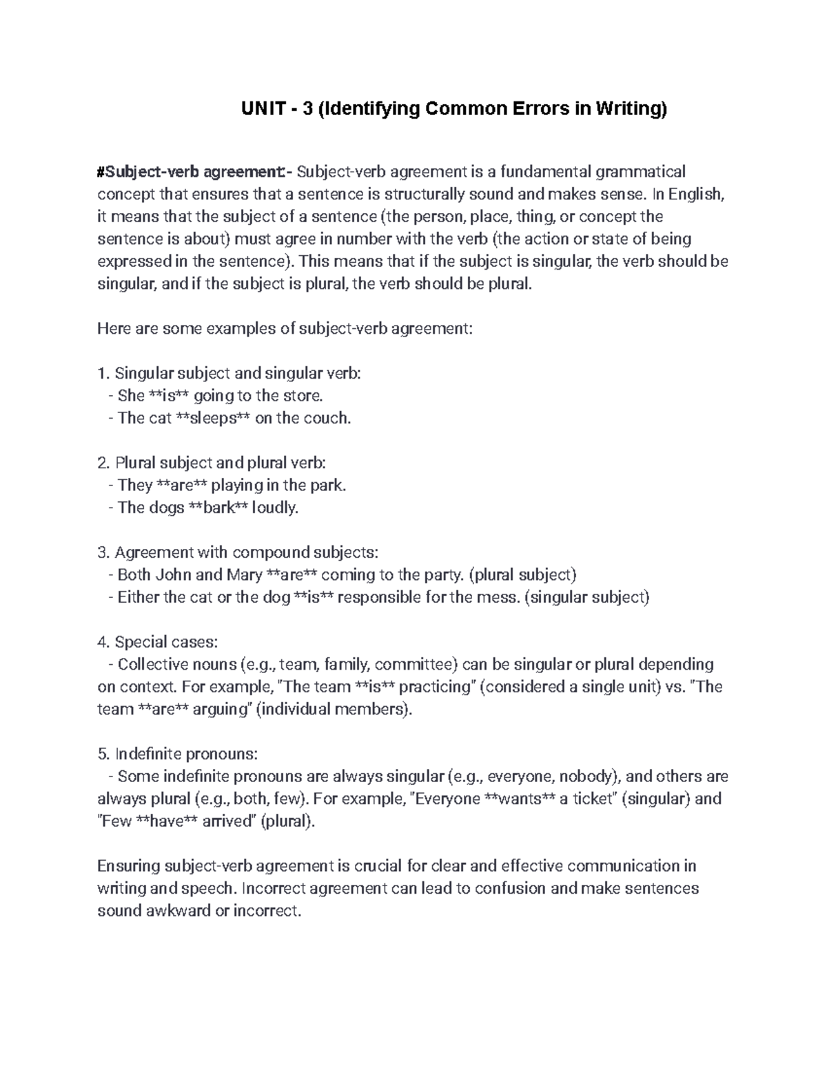 UNIT - 3 (Identifying Common Errors in Writing) - UNIT - 3 (Identifying ...