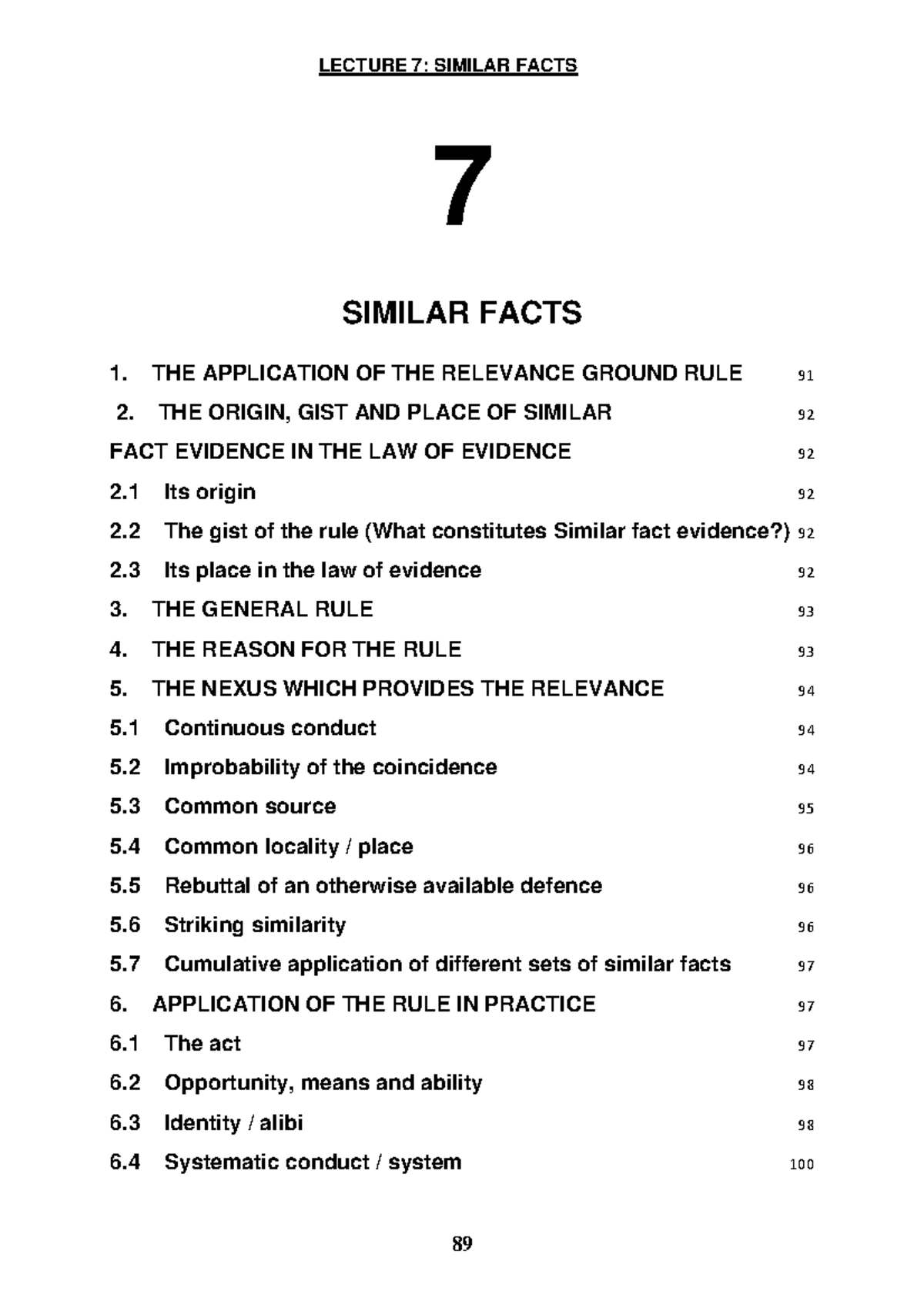 Lecture 7: Understanding Similar Facts in Evidence Law (2023) - Studocu