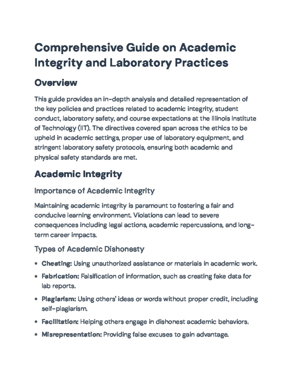 Academic Integrity Policies and Laboratory Safety Guide (IIT ...