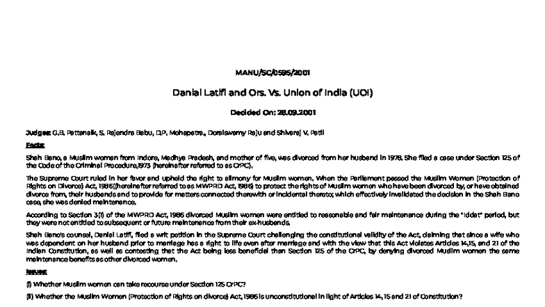 Daniel Latifi v. Union of India (UoI) - Supreme Court Ruling Analysis ...