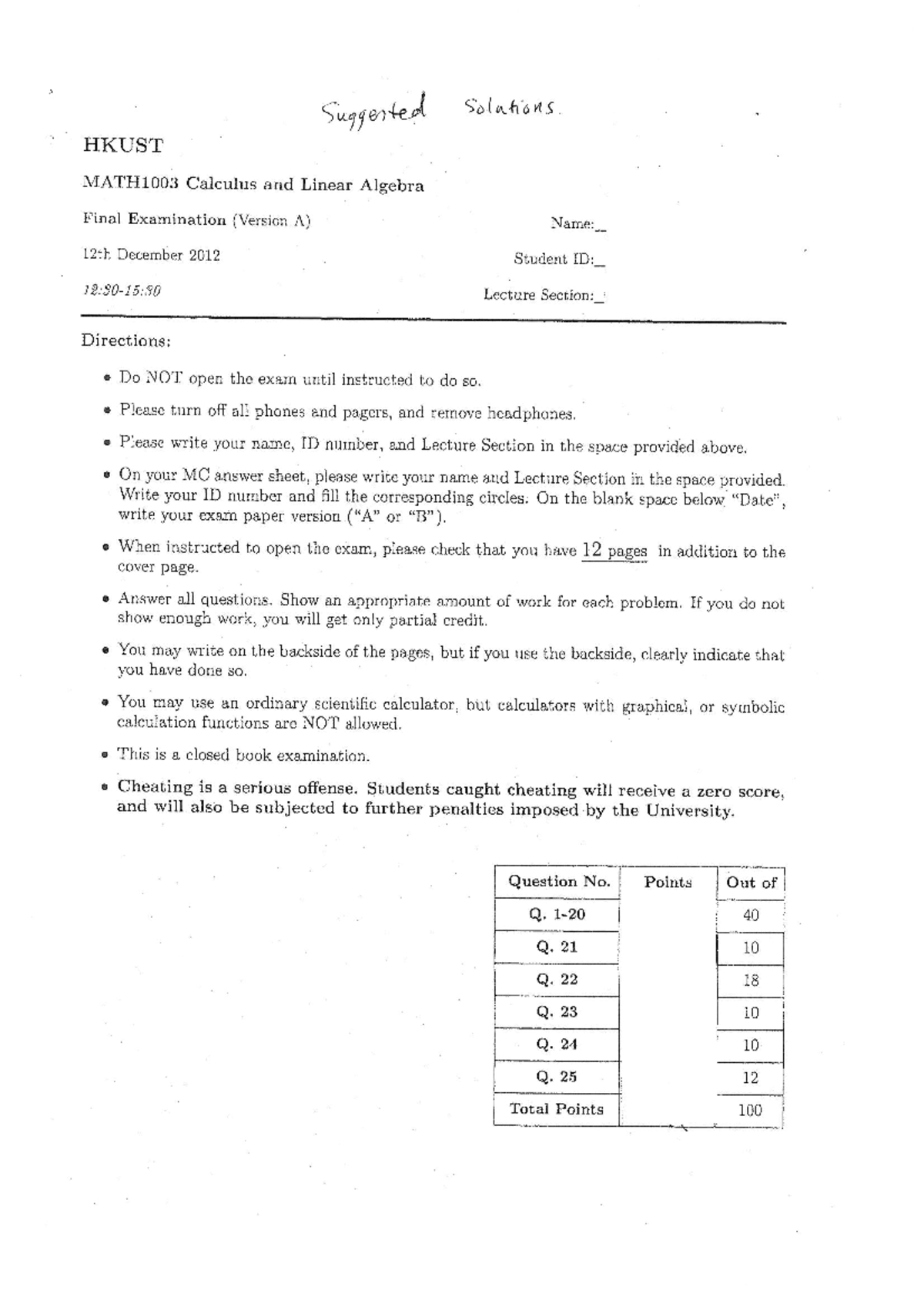 Sol math1003 fall2012 final - Suggested Solations HKUST MATH1003 ...