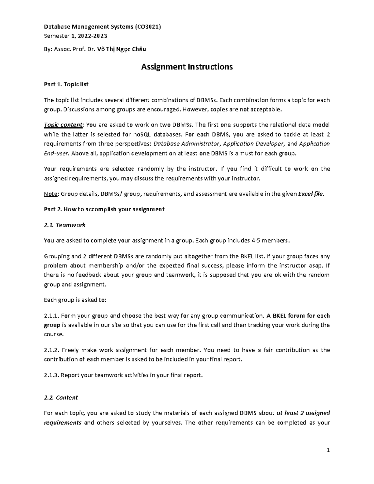 Database Management Systems (CO3021) Assignment 1 Guidelines - Studocu