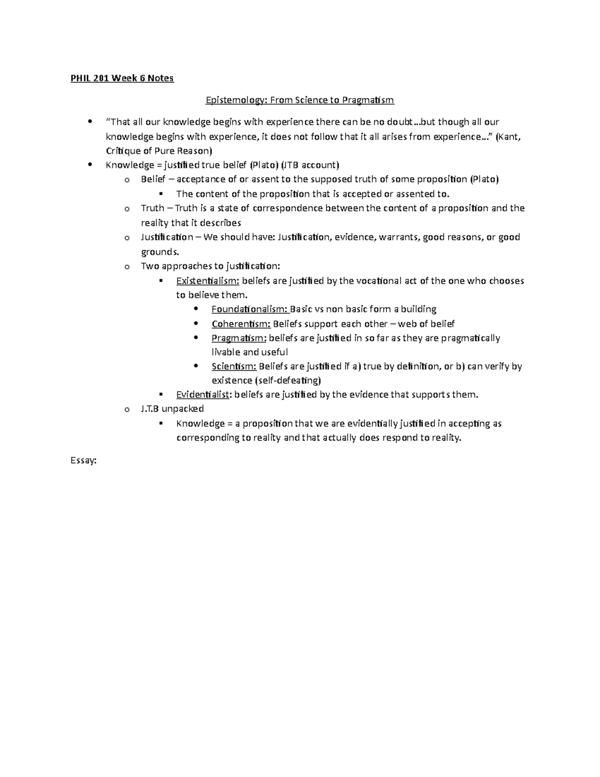PHIL 201 Week 6 Notes - Understanding Epistemology Concepts - Studocu