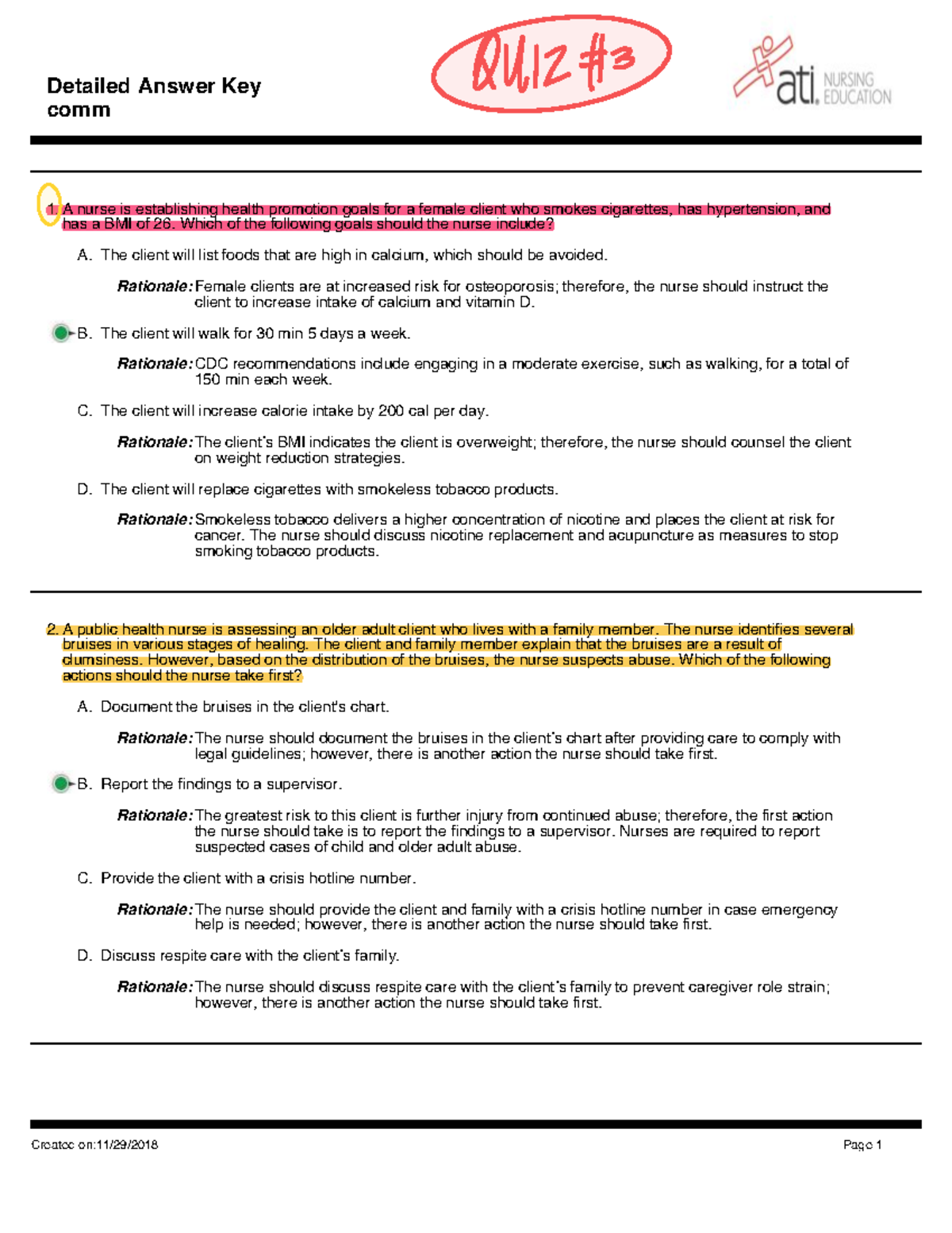 Comm - Quiz 3 - Nursing Health Promotion and Abuse Assessment