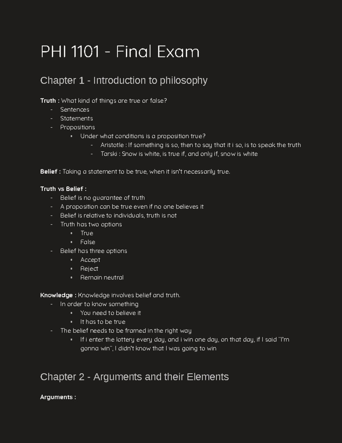 PHI 1101 Final Exam Study Guide: Truth, Arguments, and Logic - Studocu