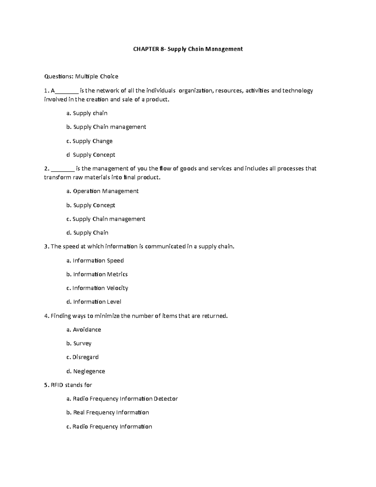 Chapter 8 Supply Chain Management - CHAPTER 8- Supply Chain Management ...