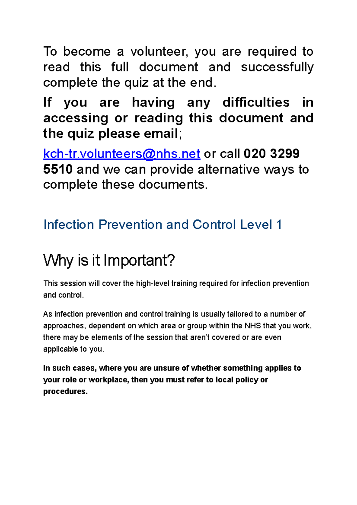Infection Prevention & Control Level 1 Final Exam Study Guide - Studocu
