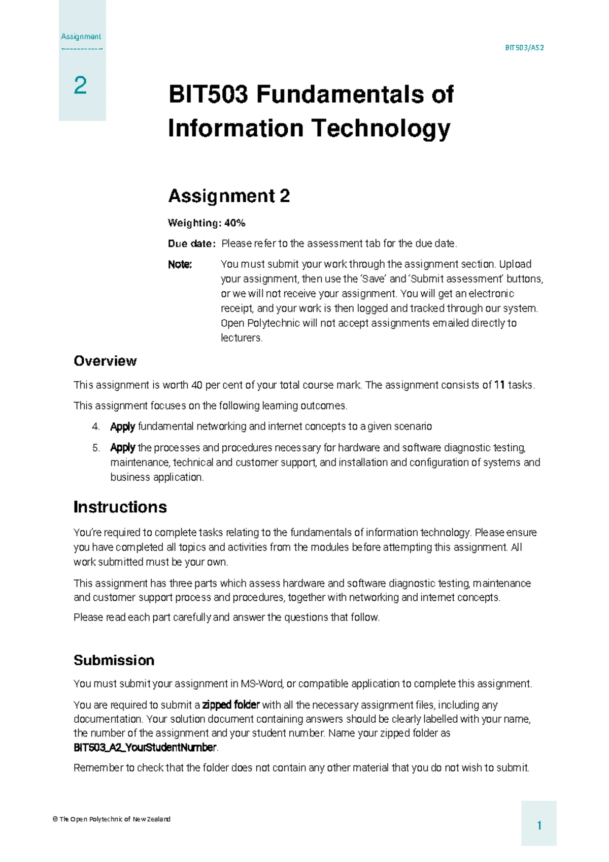 Assignment 3 - BIT503/AS BIT503 Fundamentals of Information Technology ...