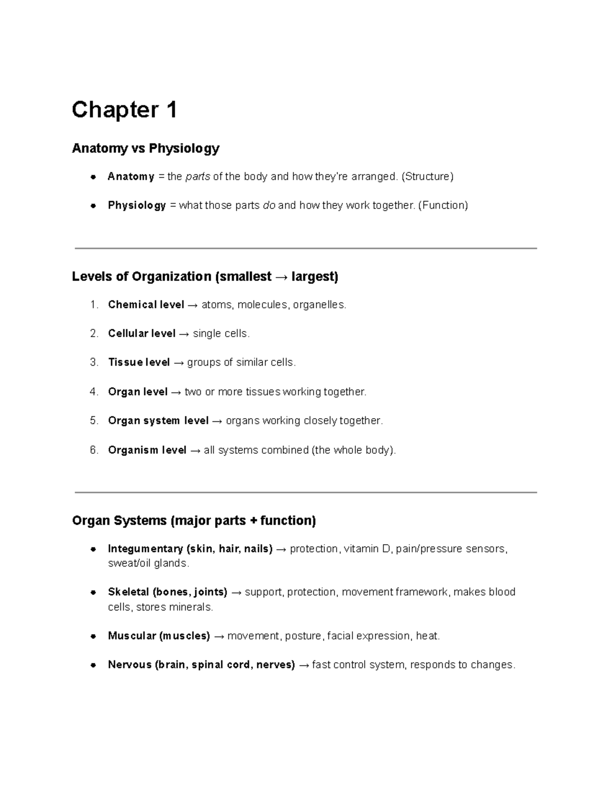 Anatomy and Physiology (BIO101) Chapter 1 Overview: Key Concepts - Studocu