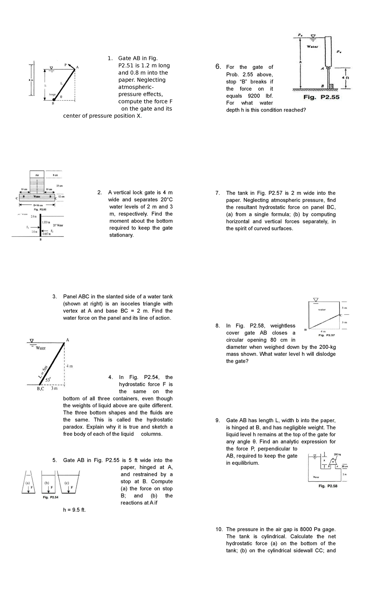 Hydrostatic Forces and Gate Calculations - Practice Problems (ENGR 101 ...