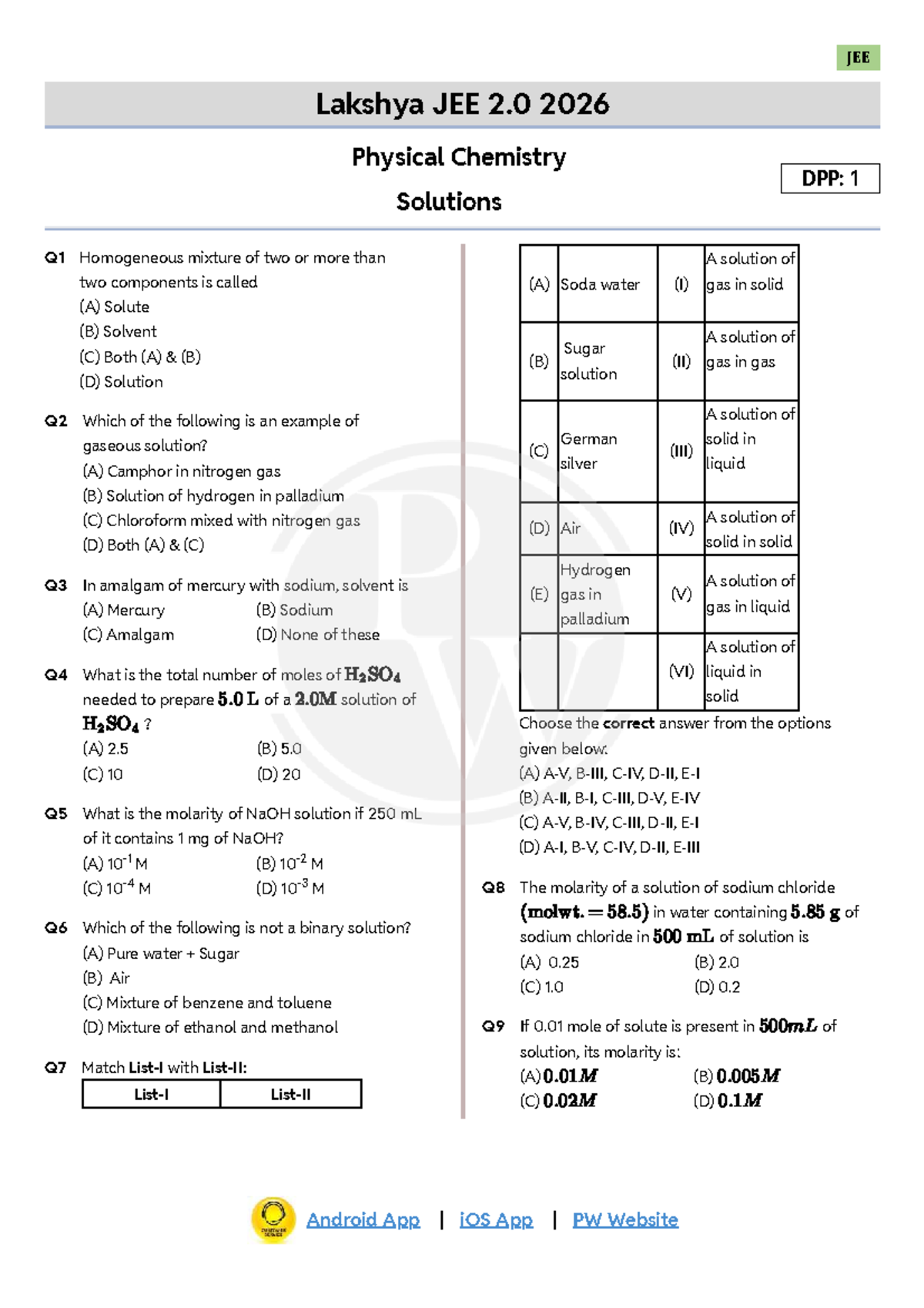 JEE 2.0 2026 Physical Chemistry DPP 01 Solutions for Lecture 02 - Studocu