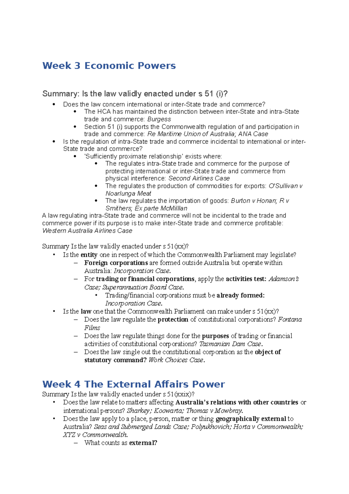 Summaries - Summary Constitutional Law - Week 3 Economic Powers Summary ...