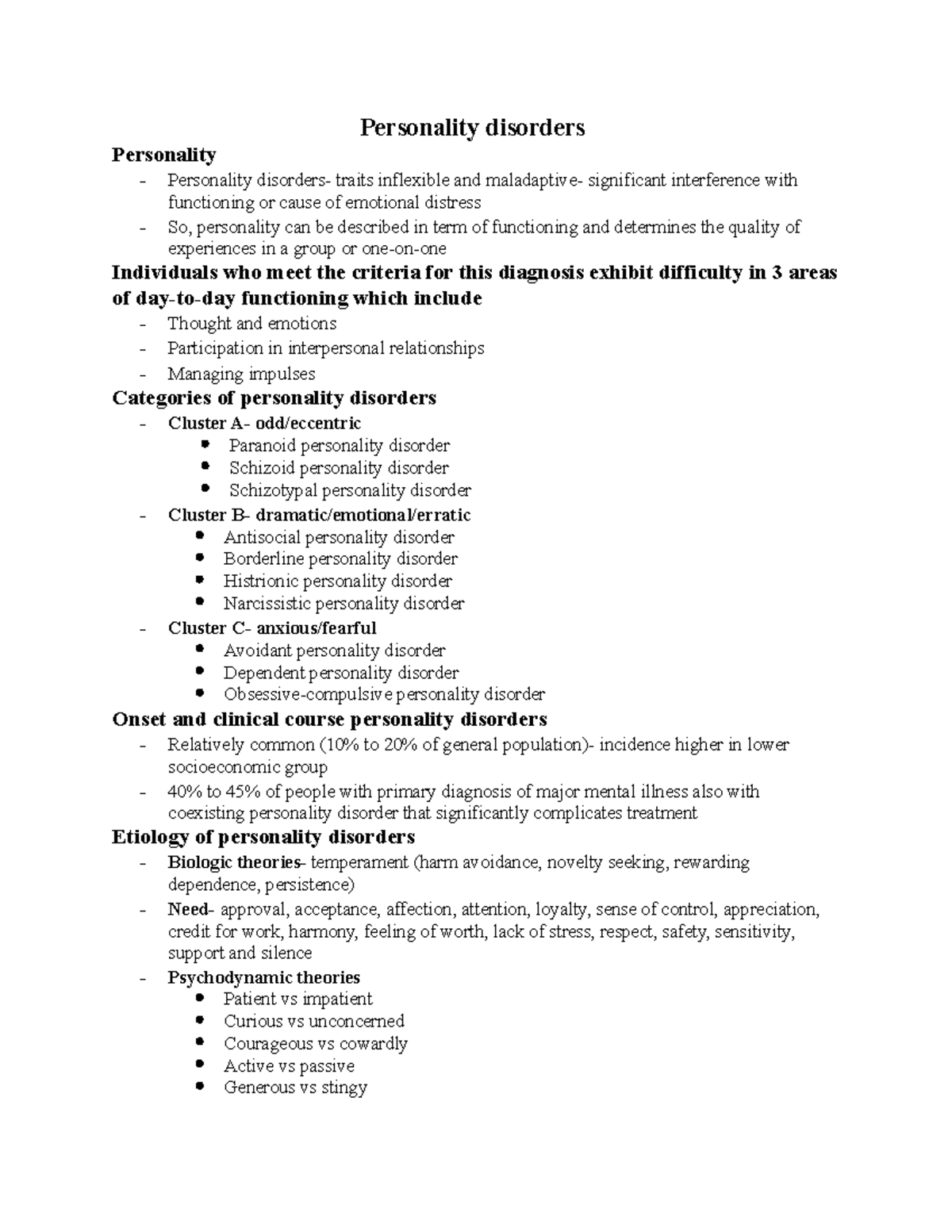 Personality Disorders Overview and Treatment Strategies (PSY 301) - Studocu