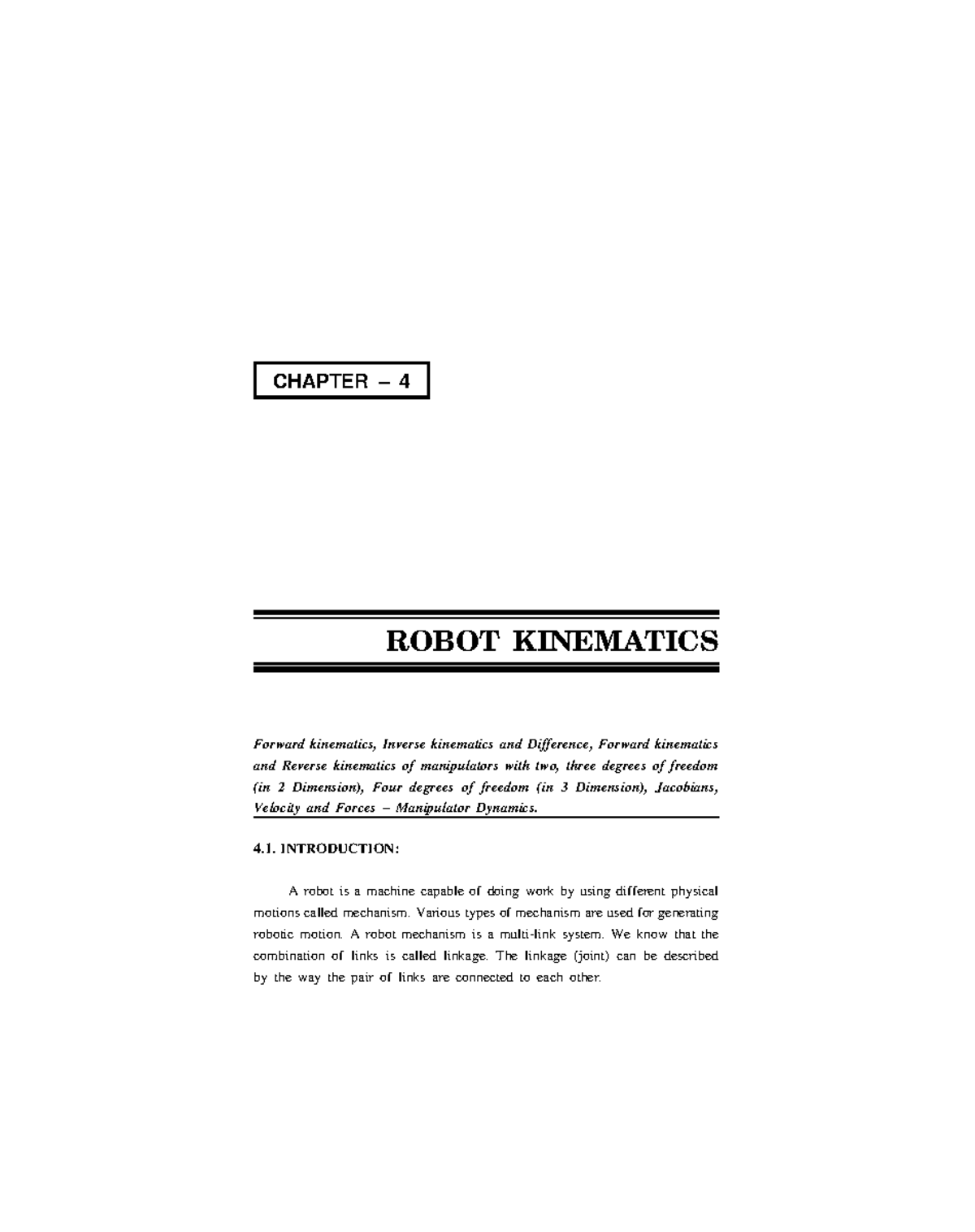 CHAPTER 4 ROBOT KINEMATICS: Forward and Inverse Kinematics Analysis ...