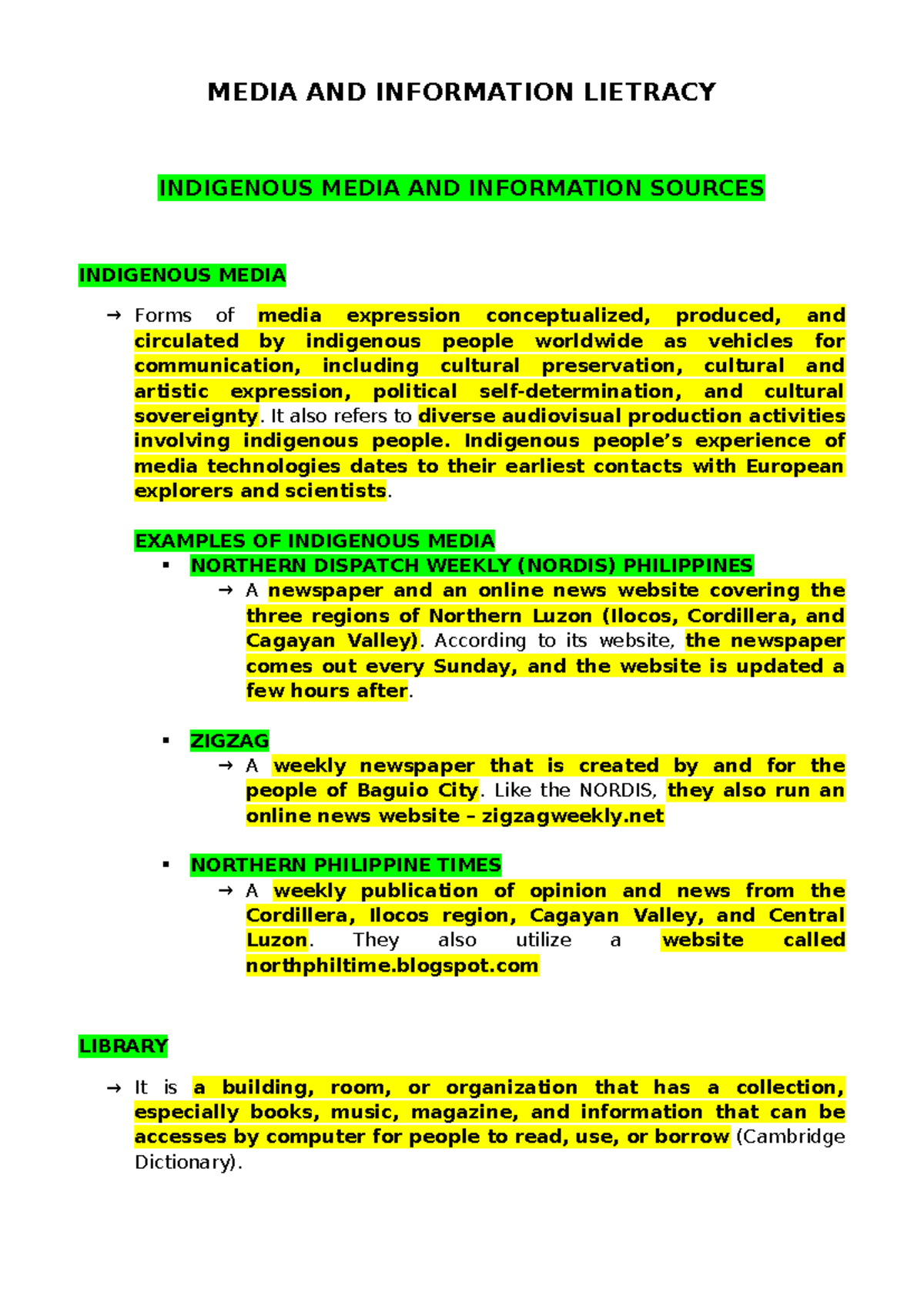 Media and Information Literacy: Indigenous Sources Overview - Studocu