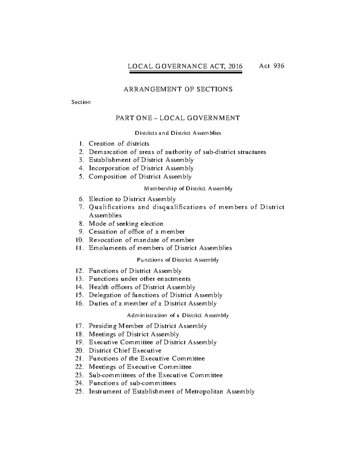 Local Governance Act, 2016 (Act 936): Comprehensive Overview - Studocu