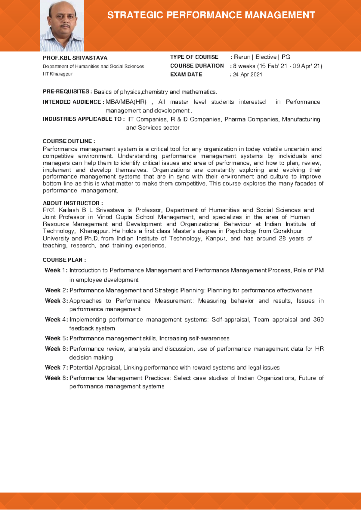 Strategic Performance Management (PG: Elective Course) Overview and ...