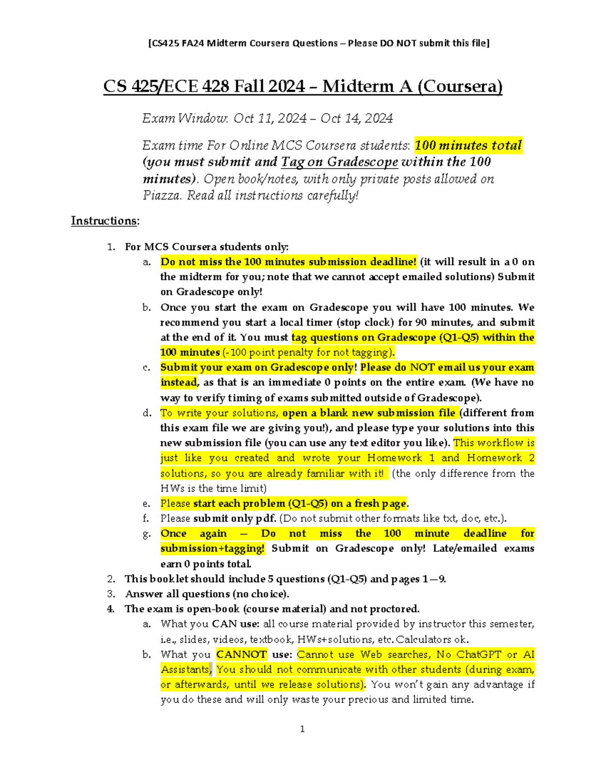 CS 425/ECE 428 Fall 2024 Midterm A Exam Guidelines and Instructions ...