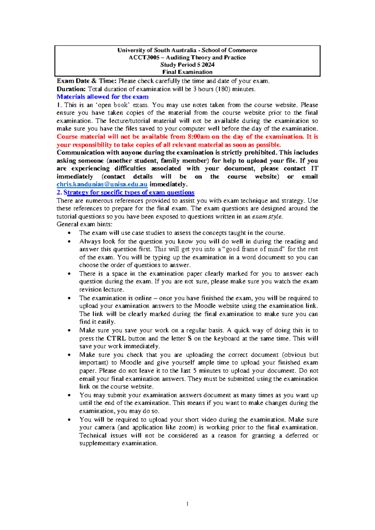 Final Exam Study Guide for ACCT3005 - Auditing Theory & Practice SP5 ...