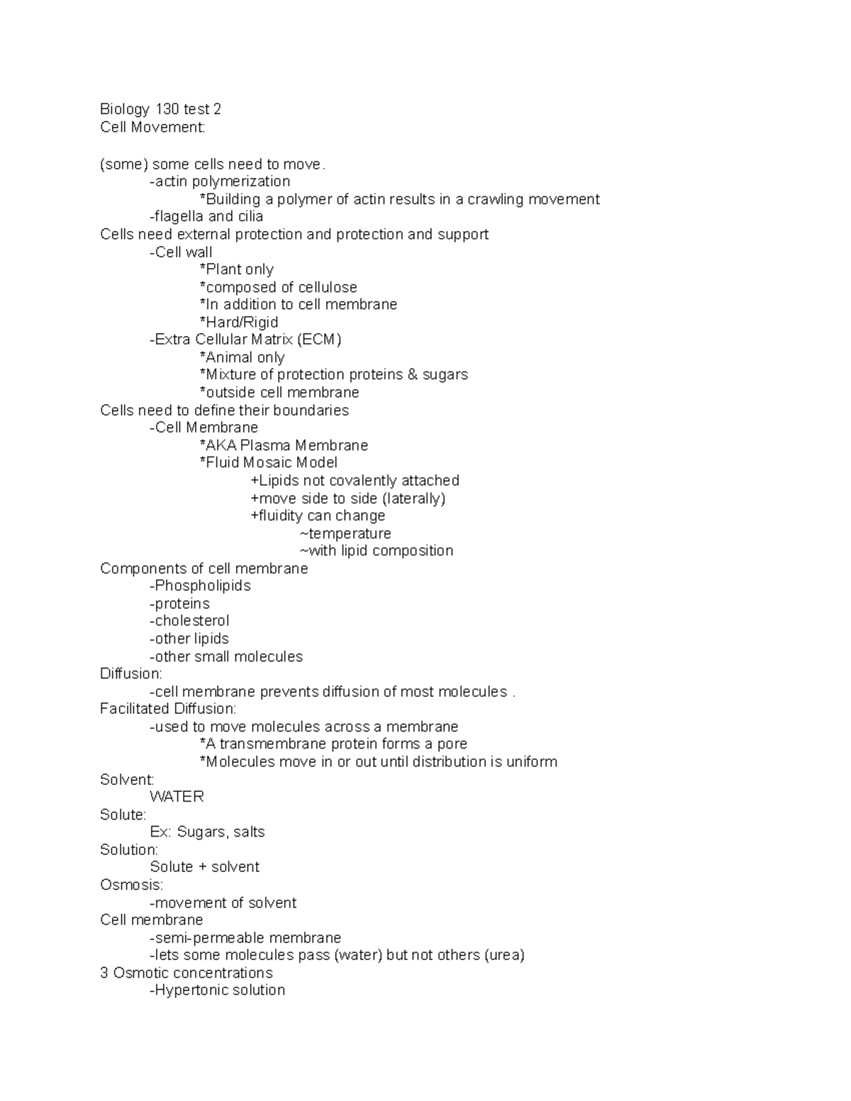 Exam 2 Review: Cell Movement and Gene Expression in Biology 130 - Studocu
