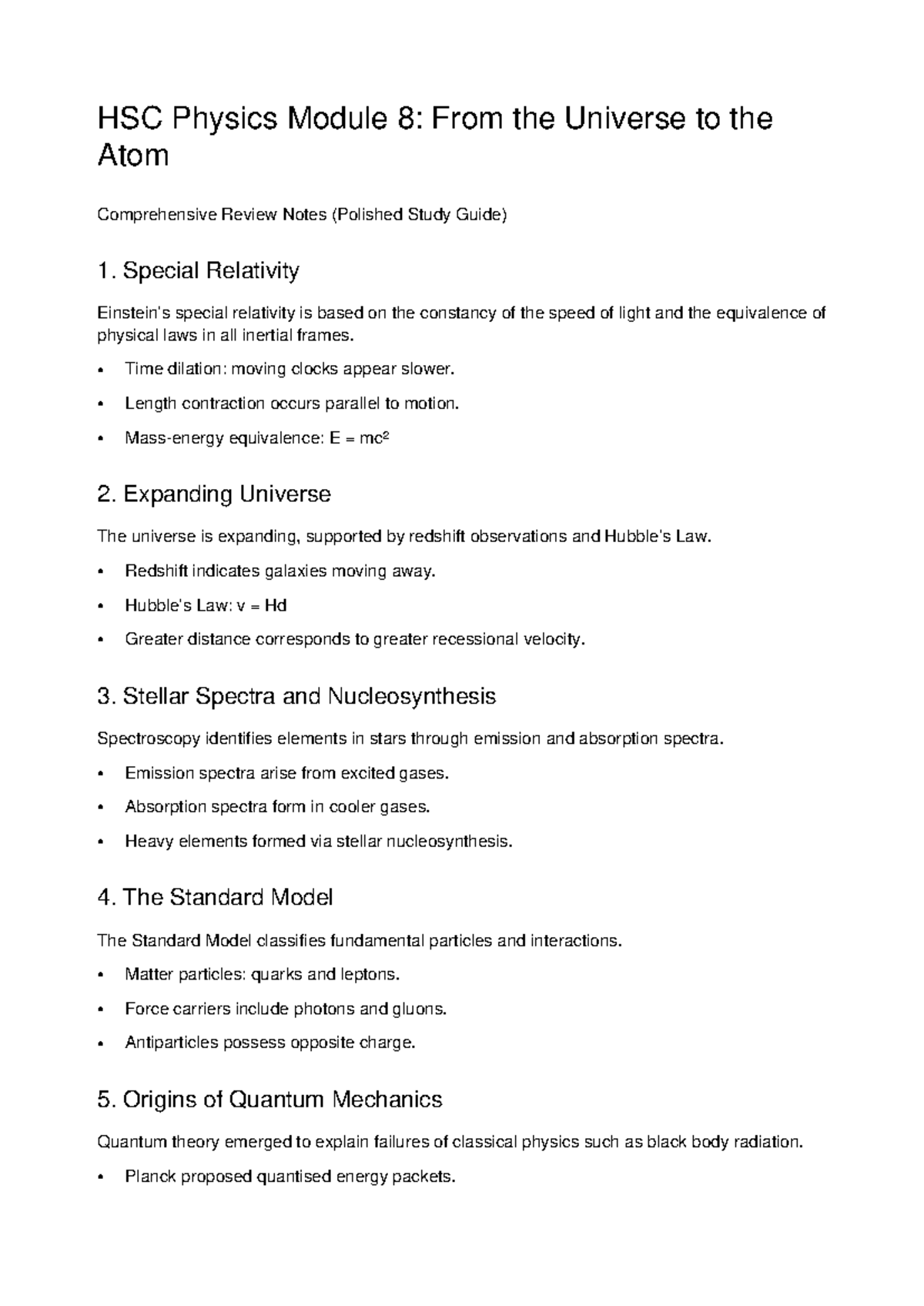 HSC Physics Module 8: Comprehensive Review Notes on Universe & Atom ...