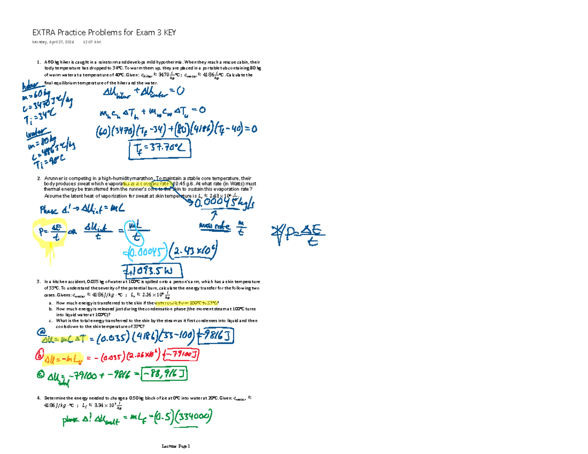 Extra Practice Problems for Exam 3 KEY with Class Notes - Studocu