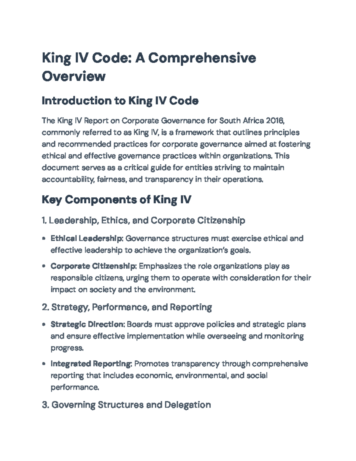King IV Code: Comprehensive Overview of Corporate Governance Practices ...