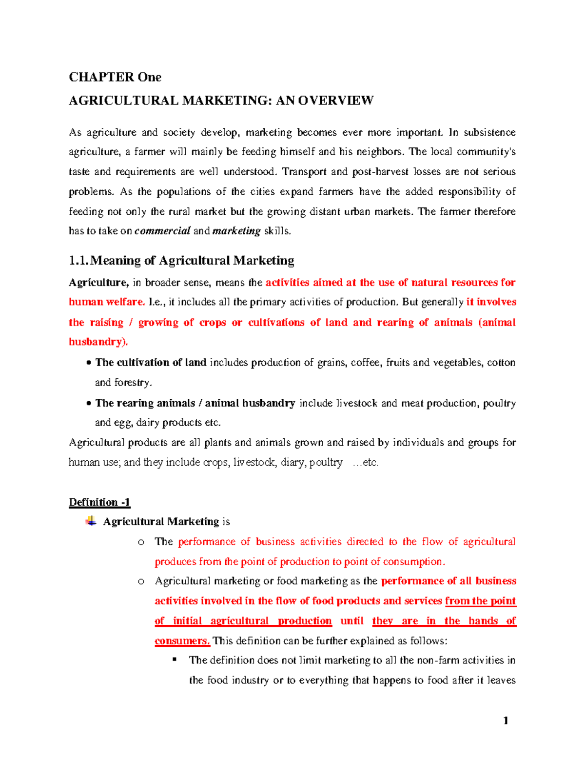 AM 101: Chapter One - Overview of Agricultural Marketing - Studocu