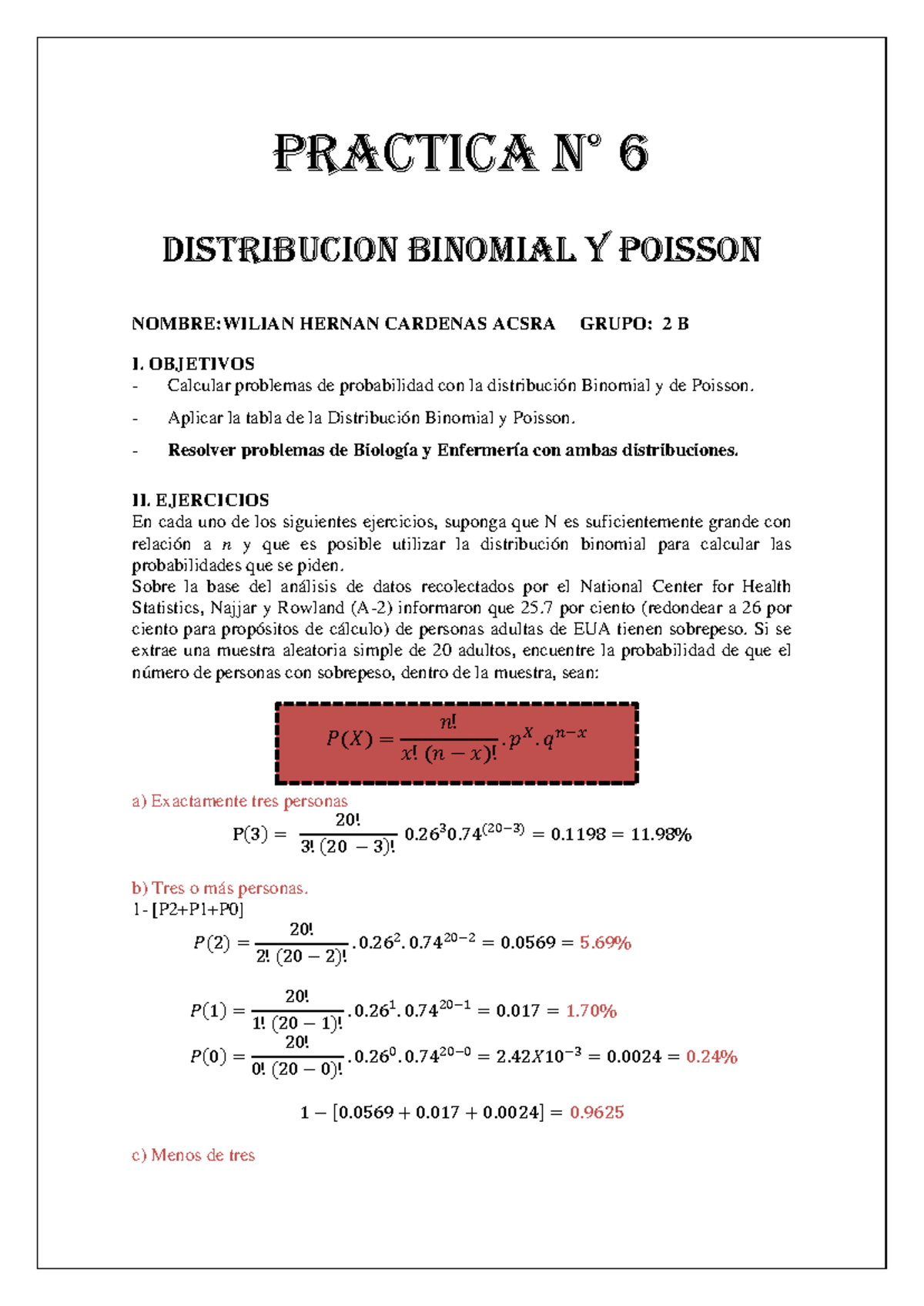 Práctica 6: Distribución Binomial y Poisson - Problemas Resueltos - Document Preview