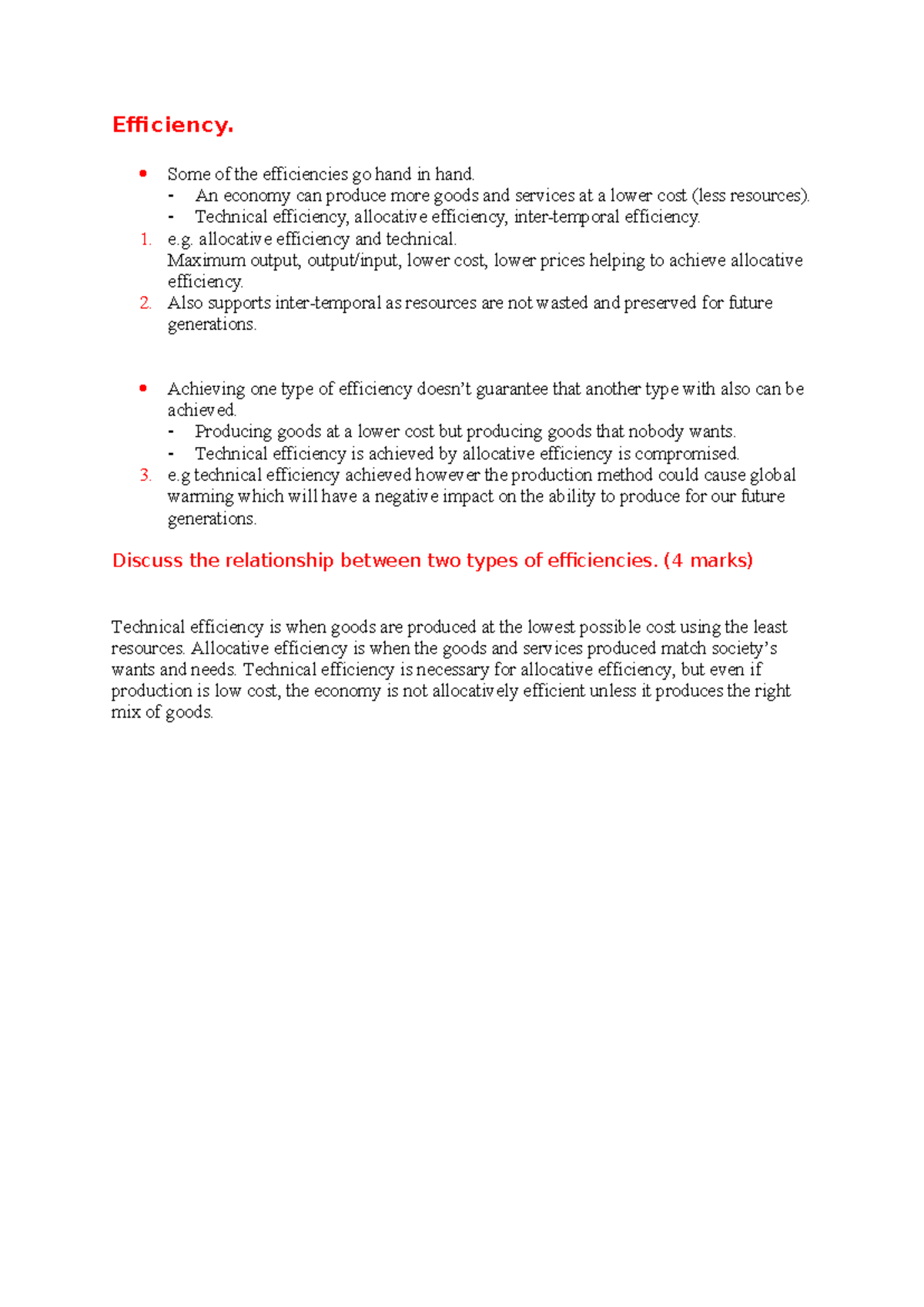 Efficiency - Summary Notes on Technical and Allocative Efficiency - Studocu