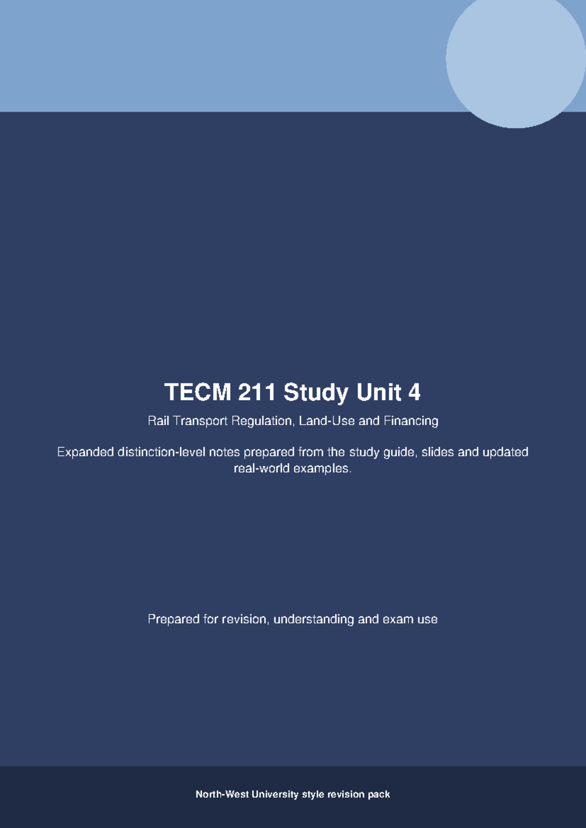 TECM 211 Study Unit 4 Expanded Notes on Rail Transport Regulation and ...