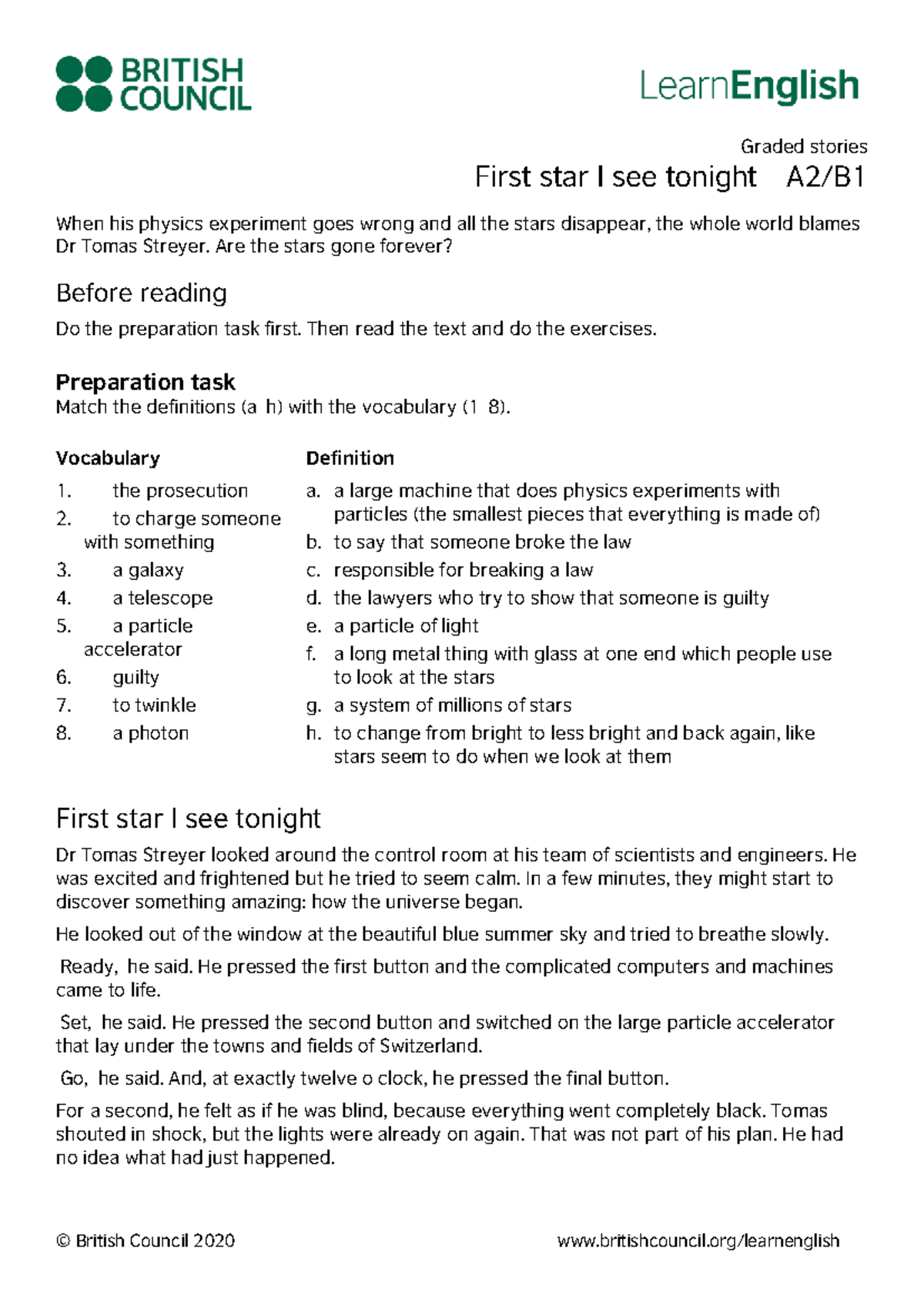 Learn English: Graded Stories - First Star I See Tonight (A2-B1) - Studocu