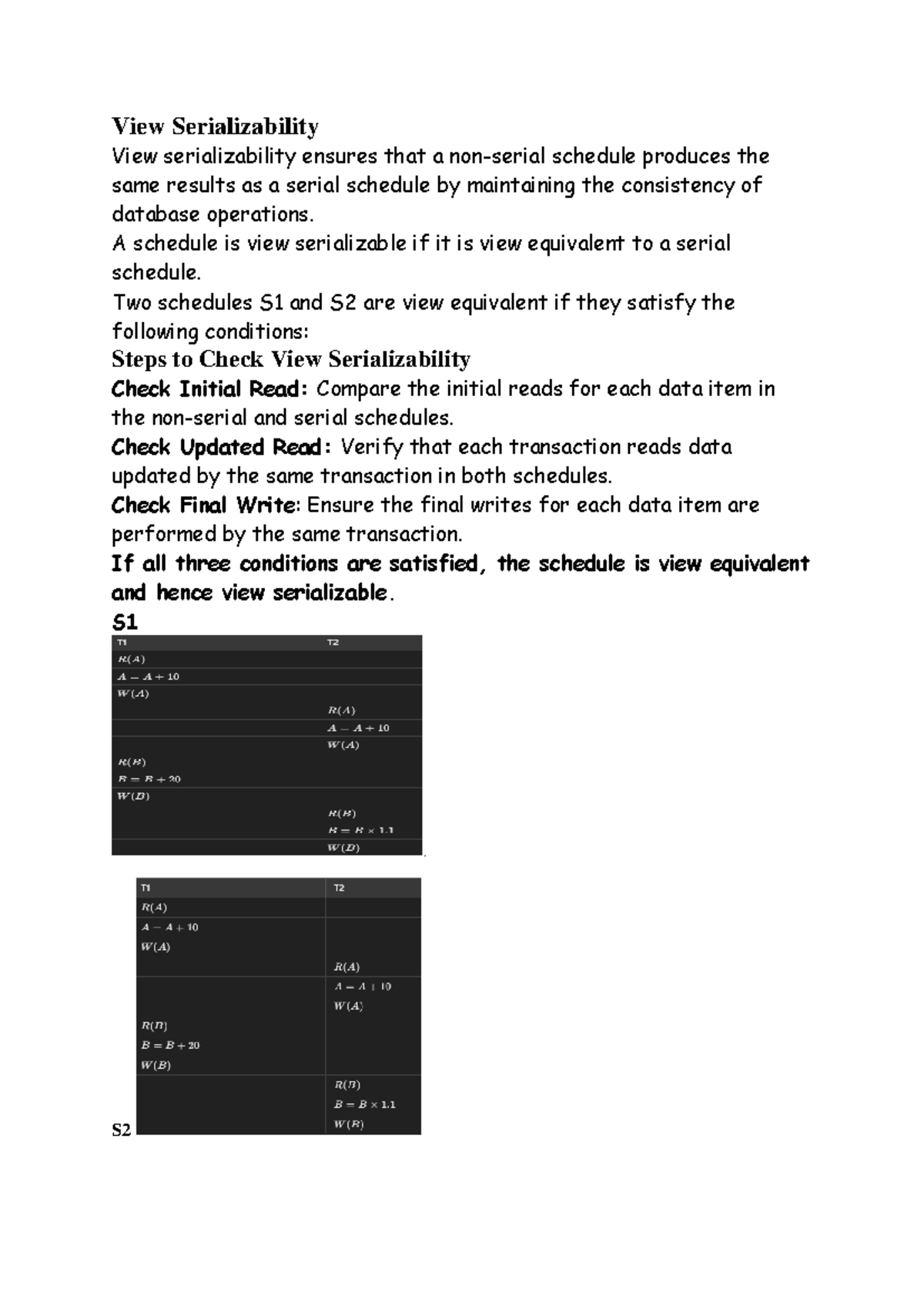 Unit 4 DBMS: View Serializability and Deadlock Management - Studocu